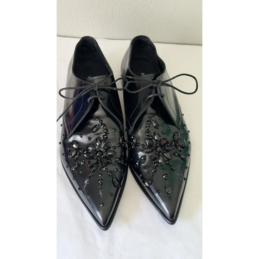 Dolce & Gabbana Black Crystal Oxford Shoes Authenticated Patent Leather Italy Sz